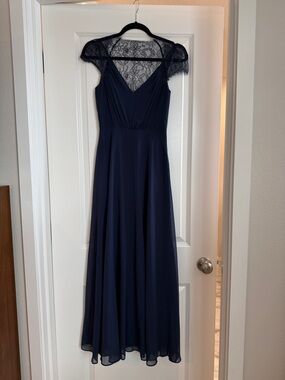 ASOS Navy Lace Cap-Sleeve V-Neck Maxi Dress